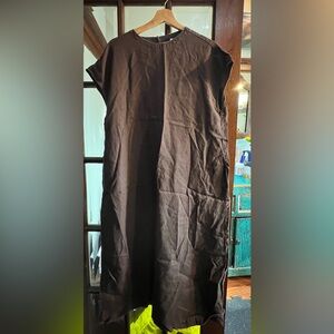 Elegant Brown MUJI 100% Hemp French Sleeve Dress